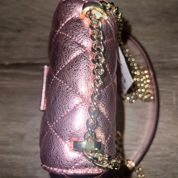 NWT Kate Spade Carey Crossbody Metallic Pink Quilted Leather Micro Chain - Picture 7 of 12